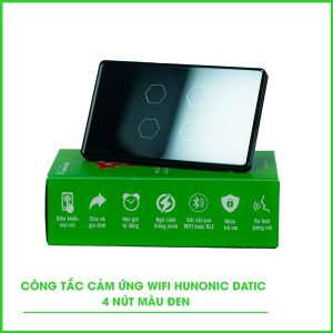 Công Tắc Cảm Ứng 4 Nút Wifi Hunonic Datic Màu Đen