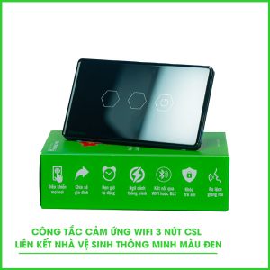 Công Tắc Wifi 3 Nút Liên Kết Nhà Vệ Sinh Thông Minh Màu Đen